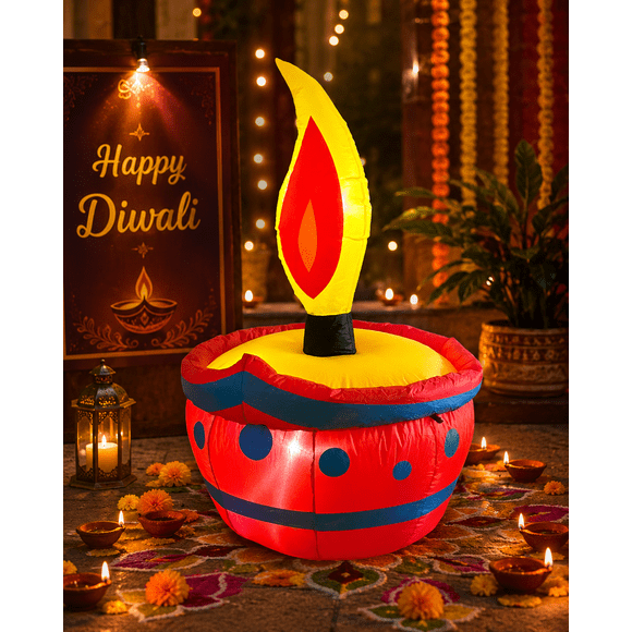 Diwali Inflatable Diya, 4-ft LED Blow Up Outdoor Yard Decoration