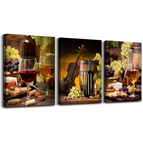Canvas Wall Art for living room bathroom Wall Decor for bedroom kitchen artwork Canvas Prints Wine glass painting 12" x 16" 3 Pieces Modern framed office Home decorations family picture