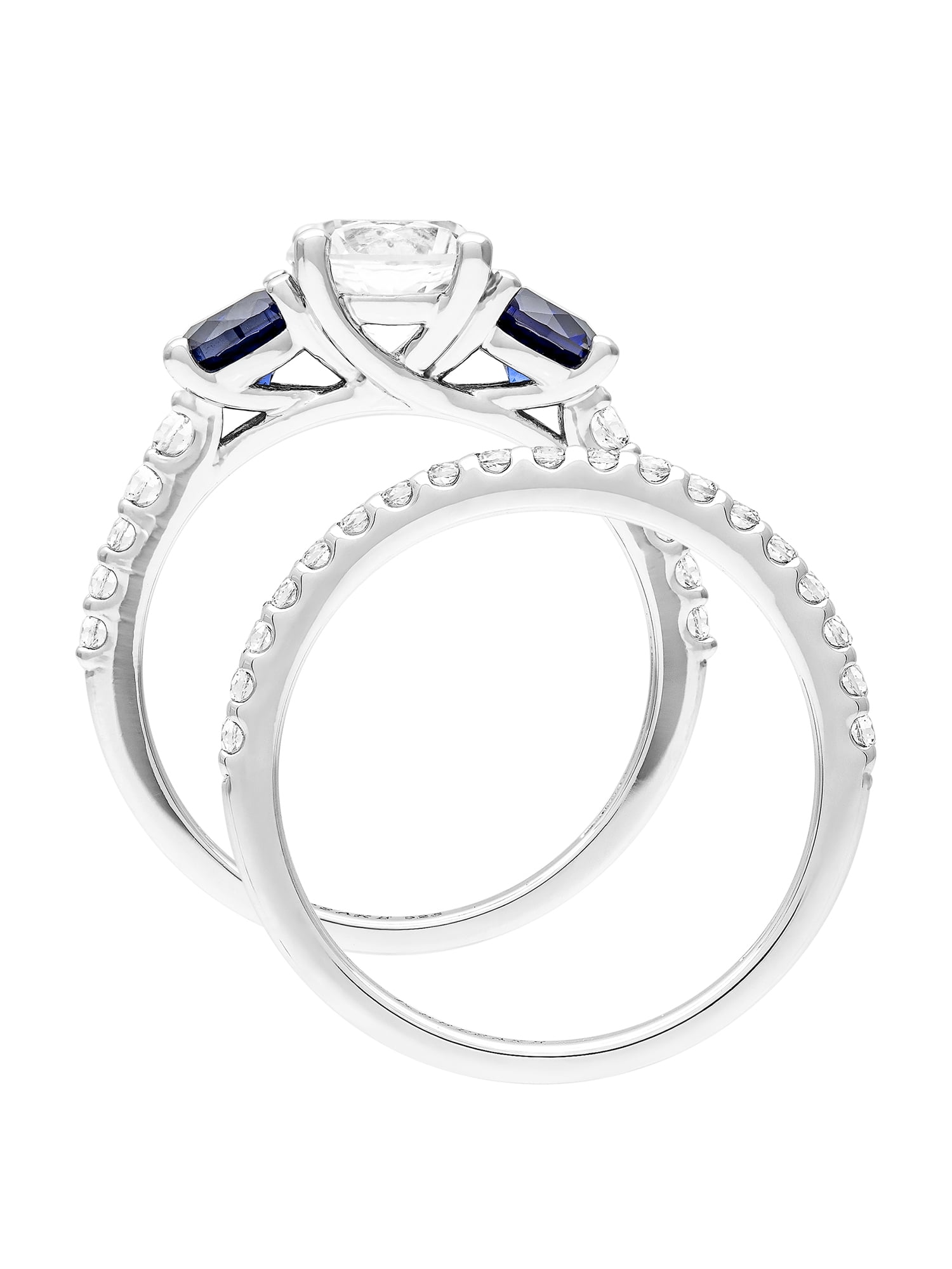 3 3/8 Carat TGW Created Blue and White Sapphire Women's "Sapphire Gem" Bridal Ring Set in Sterling Silver