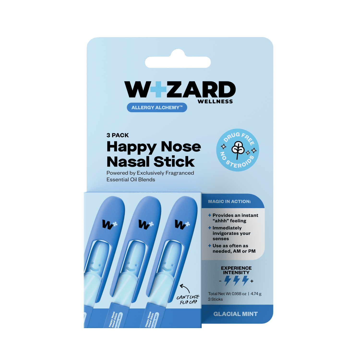 (2 pack) Wizard Wellness Happy Nose Nasal Inhaler Stick, Drug-Free Aromatherapy, Glacial Mint, 3 Pack