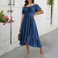 thumbnail image 4 of Lnmiateer Solid Retro Puff Sleeve Fitted Waist Ruffled Hem Midi Dress Ladies Soft Wrinkle Resistant Fabric Autumn Winter Dating City Travel Going Out Outfit, 4 of 6