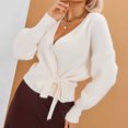 thumbnail image 7 of Women's V Neck Tied Knit Cardigan Slim Fit Sweater Jacket For Fall Fashion Wool Short Sweater Vest Women Women Sweater Cardigan Long Full Length down Coats for Women Womens Hoodie Long Open Cardigan, 7 of 7