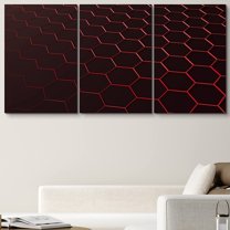 PixonSign Canvas Print Wall Art Set Red Hexagon Honeycomb Array Abstract Patterns Digital Art Minimalism Industrial Closeup Dramatic Multicolor Dark for Living Room, Bedroom, Office - 24"x36"x3