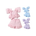 thumbnail image 4 of Aojekbee Baby Girl Summer Outfits Short Sleeve Bow Front Ruffle Tops + Shorts Set Toddler 2Pcs Clothes, 4 of 10