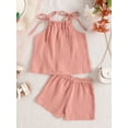 thumbnail image 4 of Musuos 2Pcs Baby Girl Summer Outfits 6 12 18 24M 3 4Y Solid Color Sleeveless Tie Strap Tank Tops + Shorts Set Casual Clothes for Toddler, 4 of 9