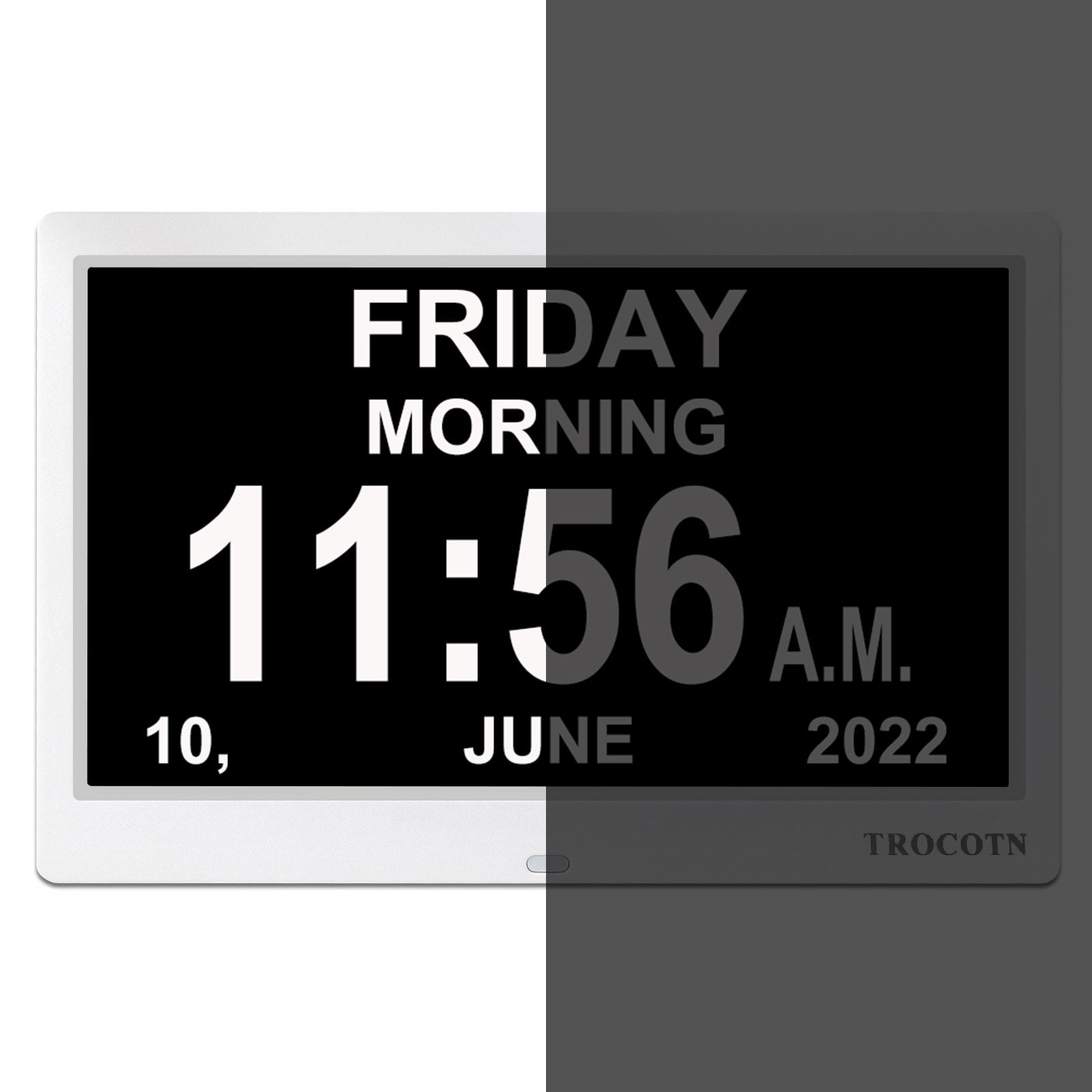 TROCOTN 10 Inchs Digital Clock Calendar Clock Large Display Alarm Clock Wall Clock (White)
