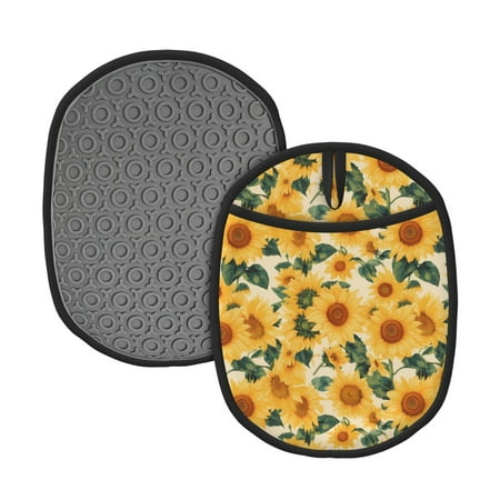 

Naloa Green Leaf Sunflower Silicone Pot Holders Oven Mitts Heat Resistant Hot Pads Non Slip Pot Holder for Kitchen Baking and Cooking 9.4 x 7.5 Inches