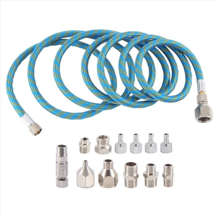 Airbrush Adapter Set, Quick Release Airbrush Adapter Kit, Nylon Braided Air Hose, for Air Compressor and Airbrush Hose,blue&silver