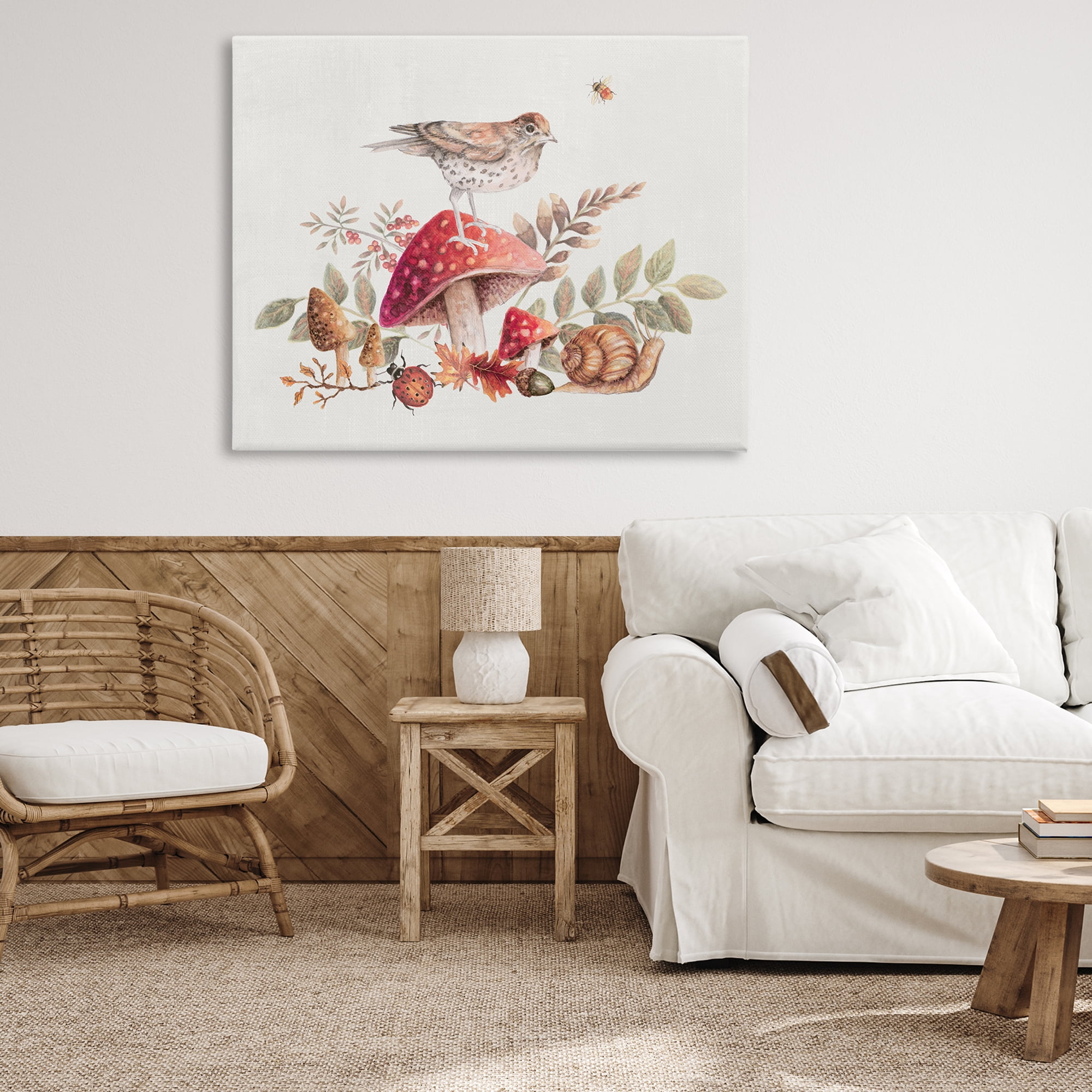 Stupell Industries Rustic Botanicals & Bird Botanical & Floral Painting Gallery Wrapped Canvas Art Print Wall Art, 48 x 36