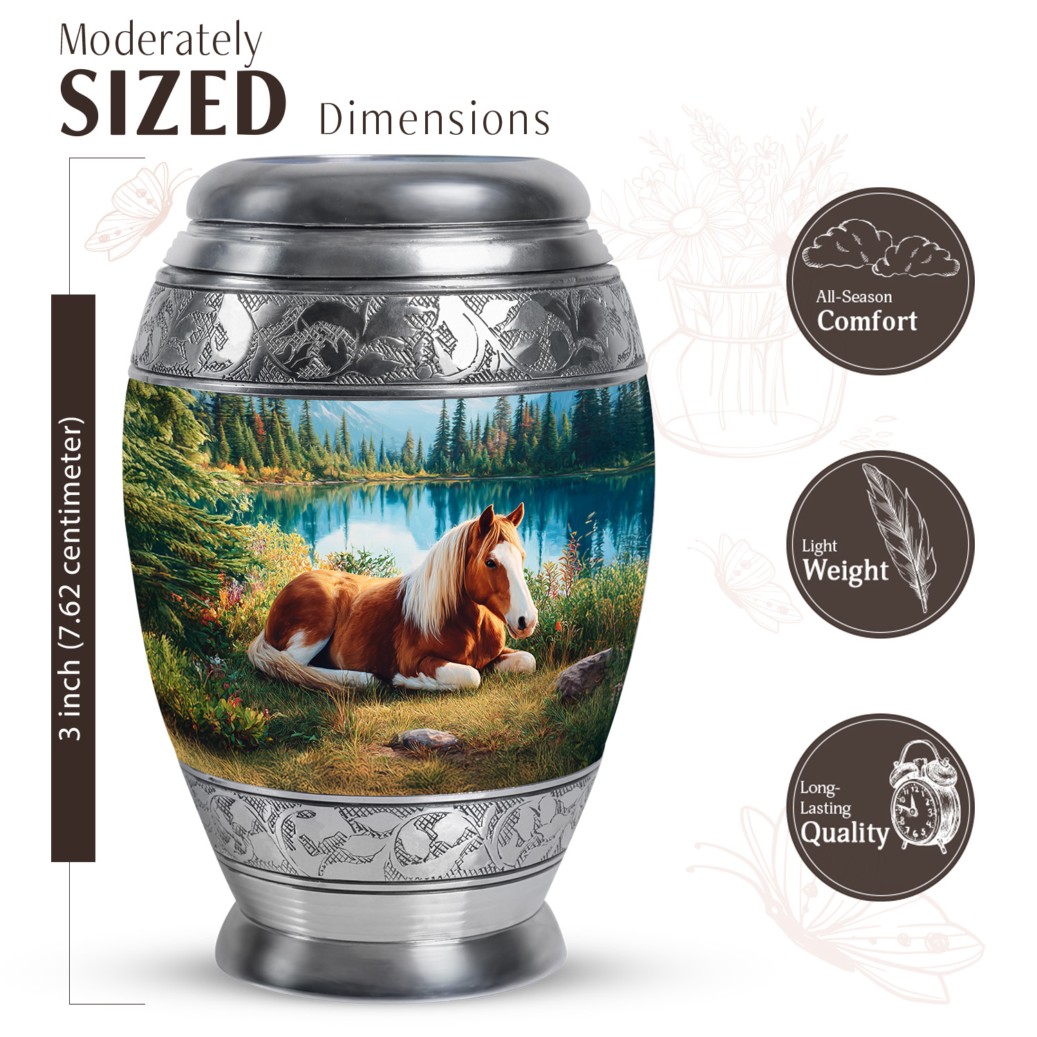 JAGASY Horse Burial Urn for Ashes Adult Male, Blue Keepsake Small Urns for Human Ashes, Mountain Trees Decorative Urns for Friends, Brown Horse Funeral Cremation Urn for Boys & Girls, (3 Inch)