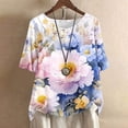 thumbnail image 2 of Busydd Womens Tops Boho Floral Print Cotton Linen Blouses Short Sleeve Round Neck Tshirts Fashion Casual Buton Shirts Comfort Loose Bohemian Summer Tops,Plus Size Tops for Women S-4XL, 2 of 5