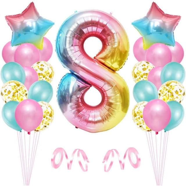 Globo de cumpleaños de niña de 8 años, octavo cumpleaños, globo rosa número 8, decoración de cumpleaños, globo de feliz cumpleaños, decoración de fiesta de cumpleaños de niña de 8 años