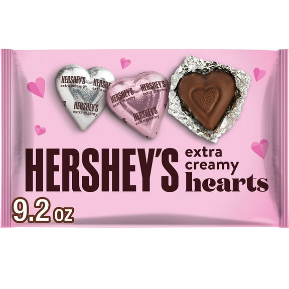 HERSHEY'S Extra Creamy Milk Chocolate Hearts, Valentine's Candy Bag, 9.2 oz
