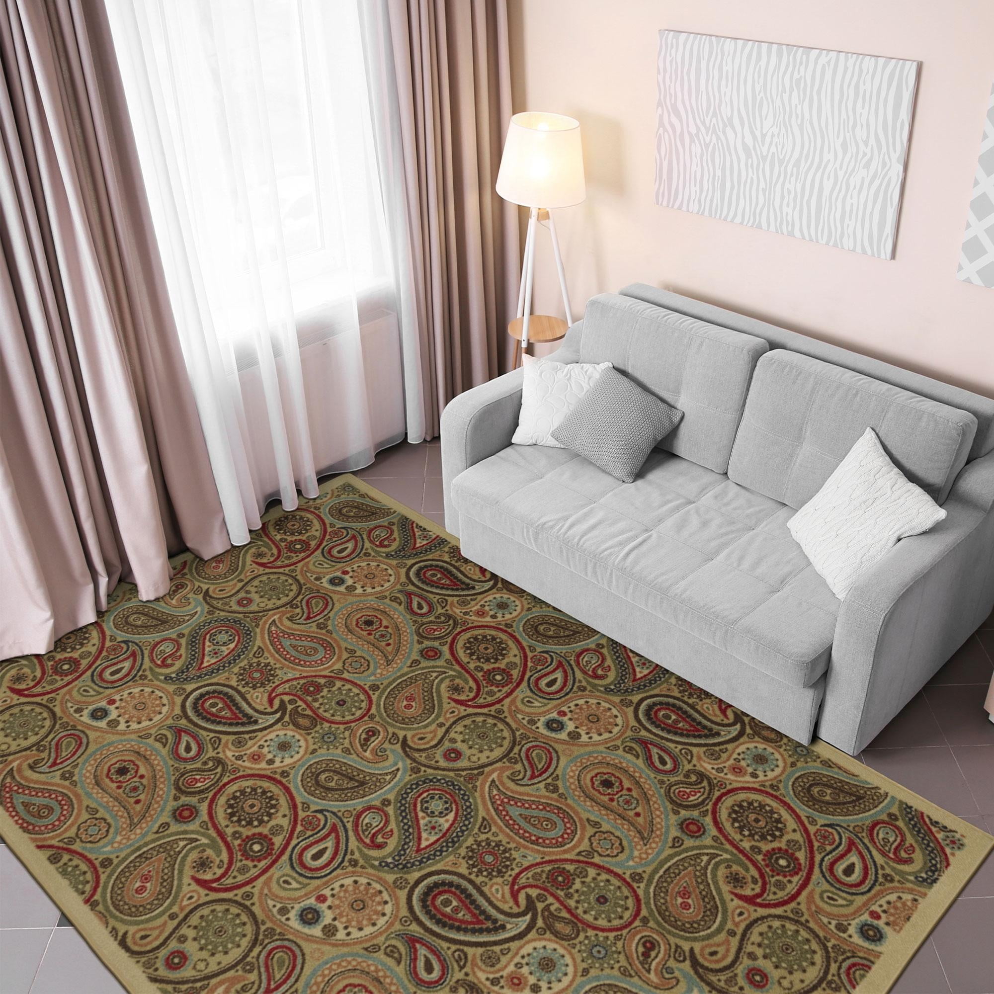 Ottomanson Paisley Area Rug 5' x 6'6" - Non Slip Low Pile Carpet, Beige