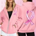 thumbnail image 2 of XIAONU Womens Hoodies Breast Cancer Zipper Long Sleeve Drawstring Hooded Sweatshirt Pleasure Fleece Sporty Hooded Jacket With Pockets, 2 of 5