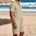 thumbnail image 3 of Ceisia Mens Big & Tall 2 Piece Linen Blend Camp Collar Short Sleeve Shirt and Cargo Drawstring Shorts Set Casual Beach Outfit for Men Summer Khaki XXXL Gifts for Father, 3 of 6
