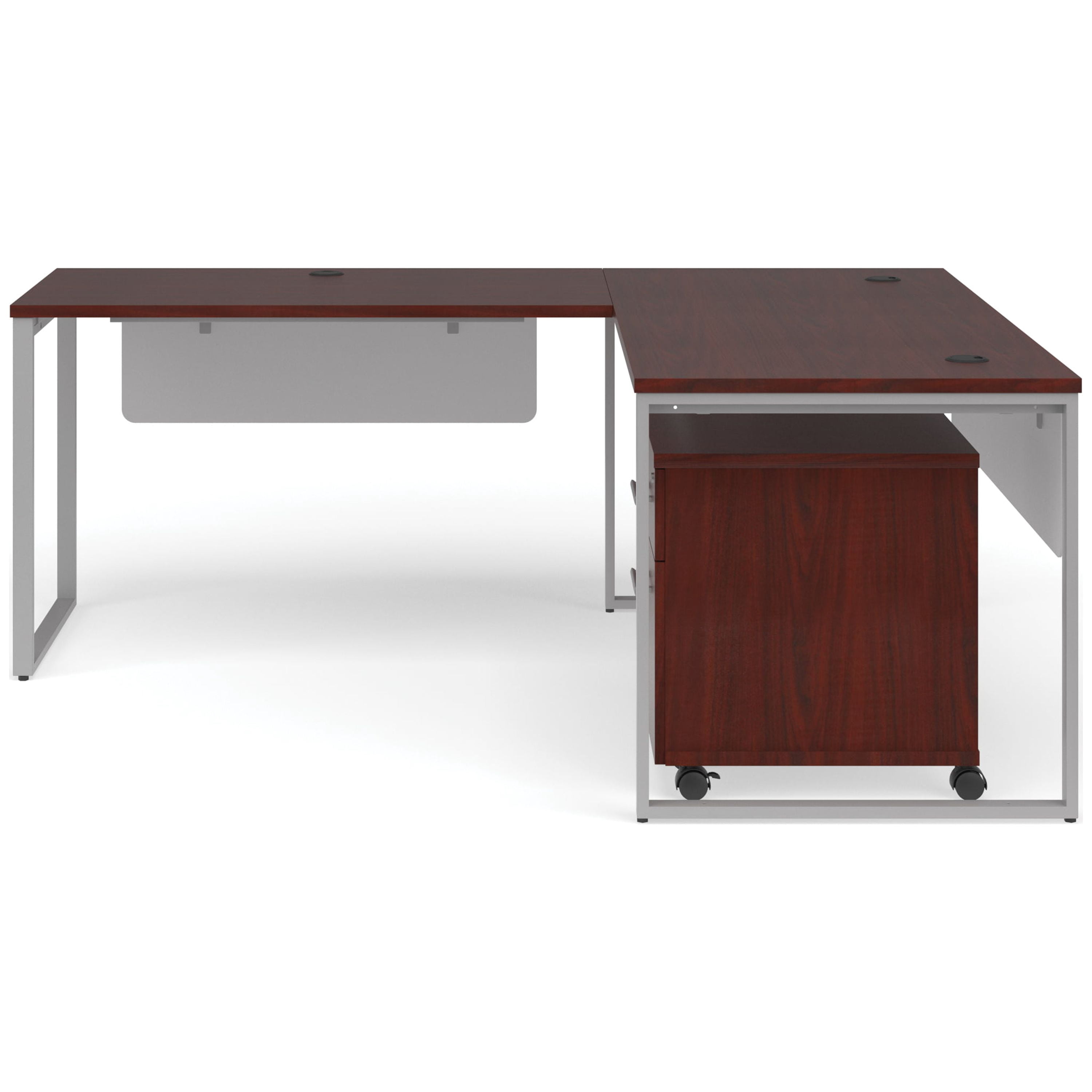 OFM Fulcrum Series Office Furniture Set, 60" Desk with Return, Filing Cabinet, Modesty Panels, in Mahogany