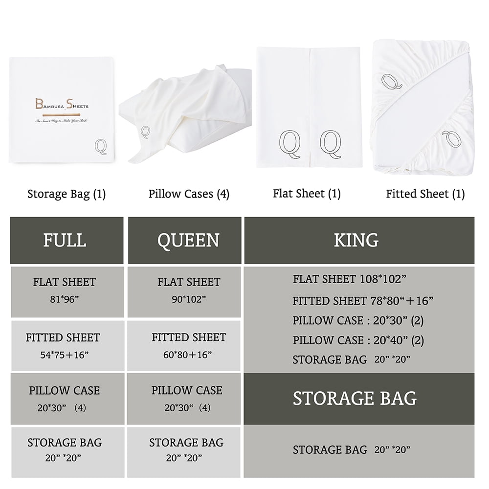 Bambusa: 100% Bamboo Viscose 7-Pcs Bedding Set | Ultra Soft & Cooling | Deep Pocket Fitted Sheet | (Queen, White Sheet Set)