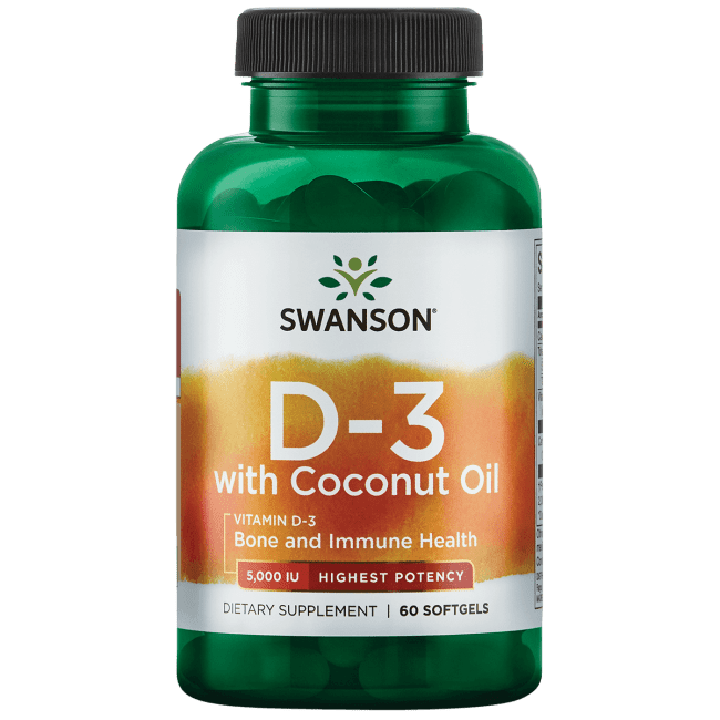 Swanson Vitamin D3 with Coconut Oil Highest Potency 5,000 Iu 60