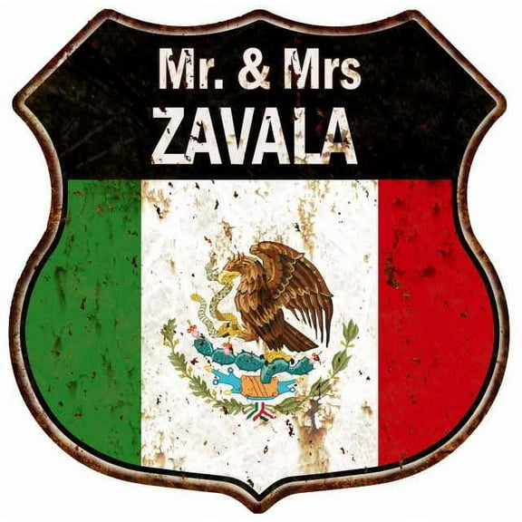 Mr. & Mrs ZAVALA Mexican Flag Sign Shield Metal Gift 211110009145