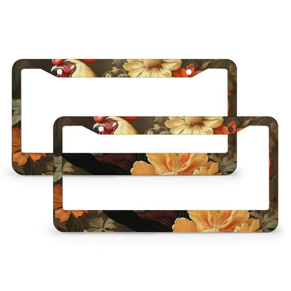 License Plate Frames Vintage Farmhouse Fall Pumpkin Sunflower Rooster Car Tags Frames Holder 2 Pack Seasonal Fall Harvest Aluminum License Plate Frame for Women Men US Vehicles