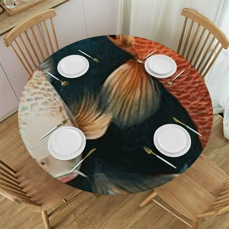 

Patifu Fish Pond Theme Round Tablecloth 100% Polyester Fiber Stain-Resistant for Indoor Outdoor Restaurants Weddings Parties 42 -46
