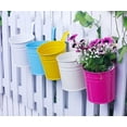 thumbnail image 4 of Hanging Flower Pot with Non Detachable Hook Iron Metal Bucket Planter for Balcony Garden Fence and Indoor Wall Decoration Green, 4 of 5