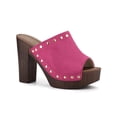 thumbnail image 1 of BLISSFUL STEP Women's Shoes Platform Chunky Heels Open Toe Rivet Faux Suede Slides Sandals Hot Pink 10, 1 of 8