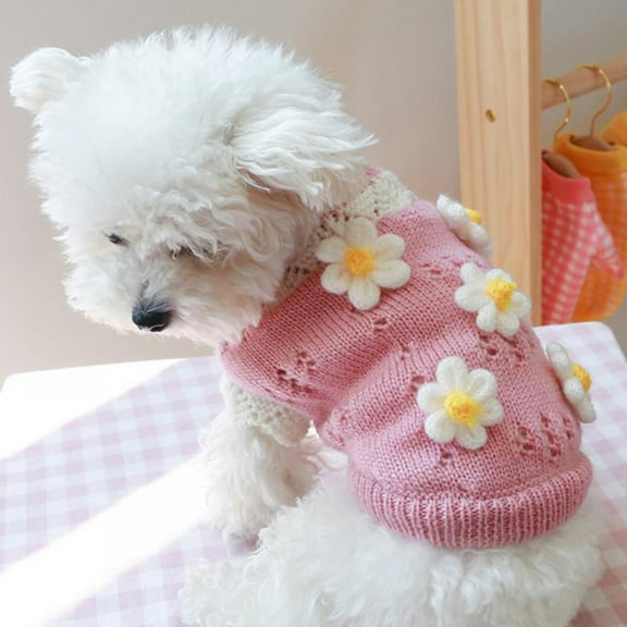 Small Pet Dog Sweater Winter Coat Dog Flowers Sweater Clothes Puppy Cat Doggie Chihuahuas Sweater Warm Fleece Winter Coats for Small Dogs
