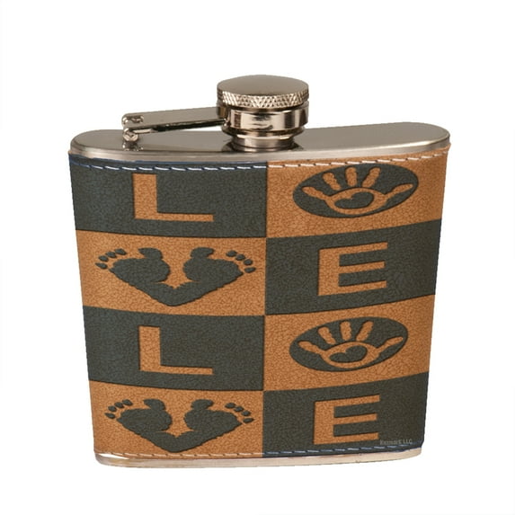 KuzmarK 6 oz. Leather Pocket Hip Liquor Flask - Love Baby Boy Blue