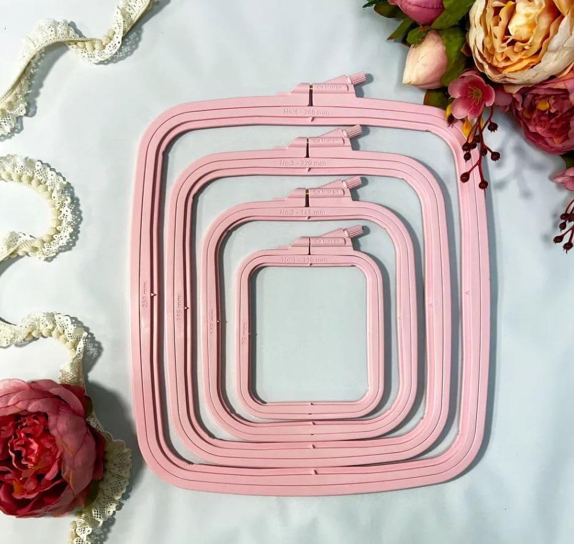 Nurge 4-Piece Square Embroidery Hoop Set, ABS Plastic, Multi-Size, Pink