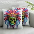 thumbnail image 3 of MDO  Indian Skull with Flowers One Throw Pillow with Cover for Couch Bed Sofa, 18 x 18 Decorative Pillows w/Case, 3 of 5