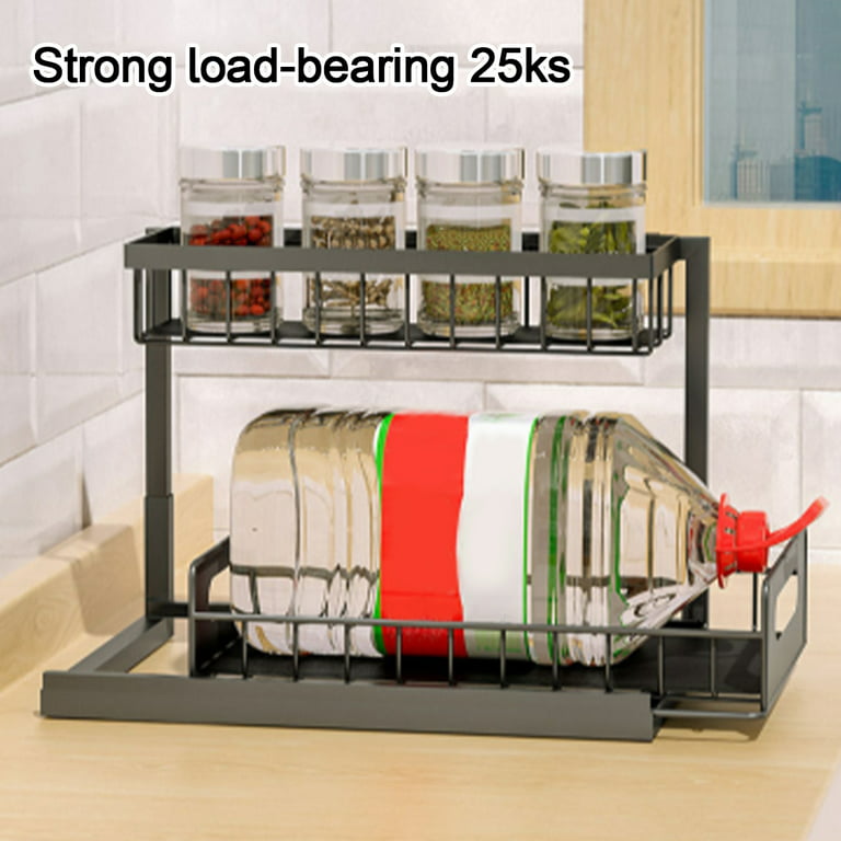 1pc Double-layer Sink Organizer, Kitchen Spice Rack, Sliding And  Retractable Plastic Storage