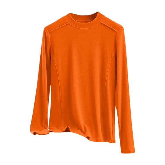 Ltctricy Women's Plus Size Thermal Shirts Fleece Lined Long Sleeve Mock Neck Basic T Shirts Base Layer Tops Loose Tunic Blouses(Orange,XX-Large)