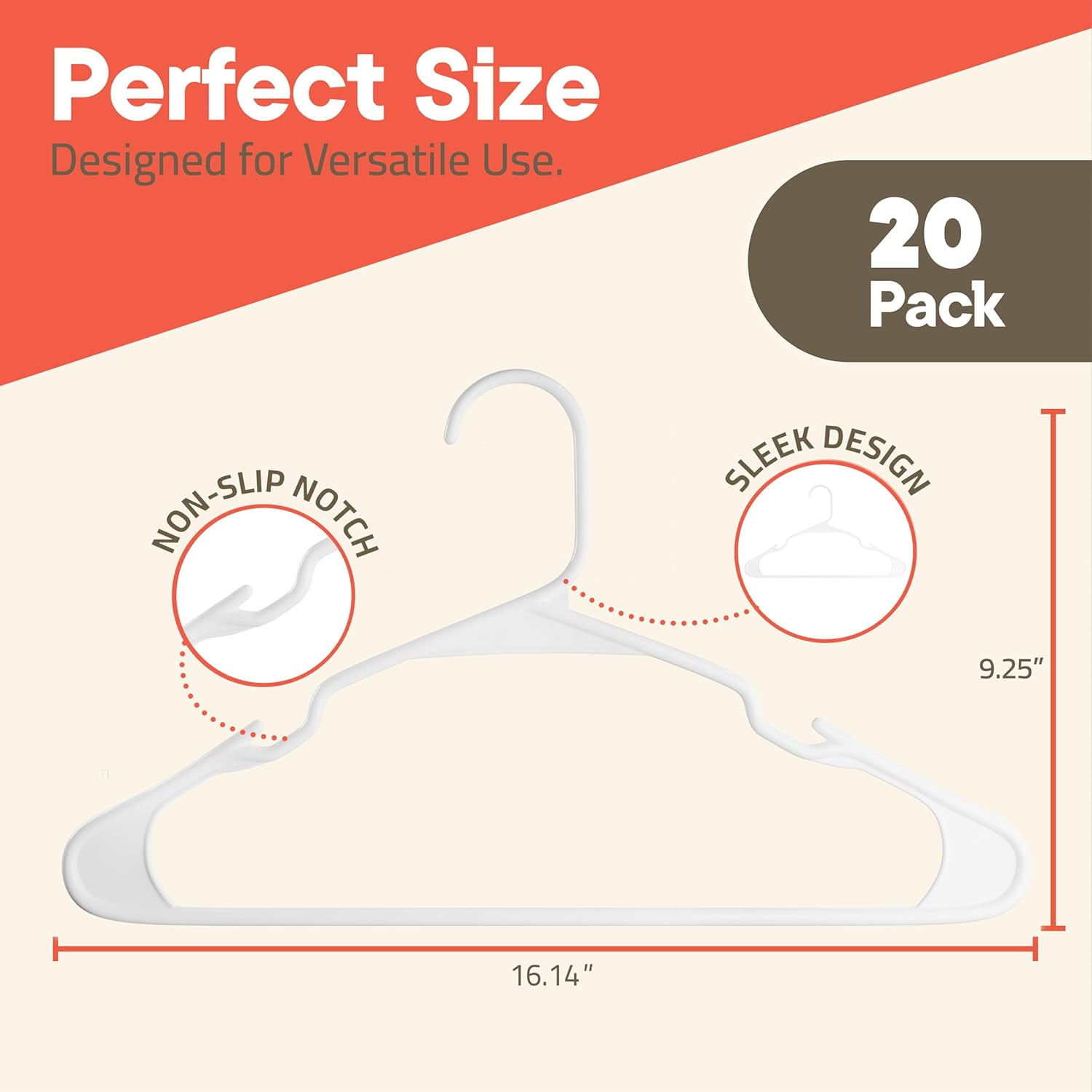 White plastic hangers 20 Pack– Heavy-Duty Plastic Hangers Slim and Space-Saving Hangers, Durable & Lightweight PP Hangers with Non-Slip Shoulder Notches for Slip Dresses, Suits, Jackets & Camisoles