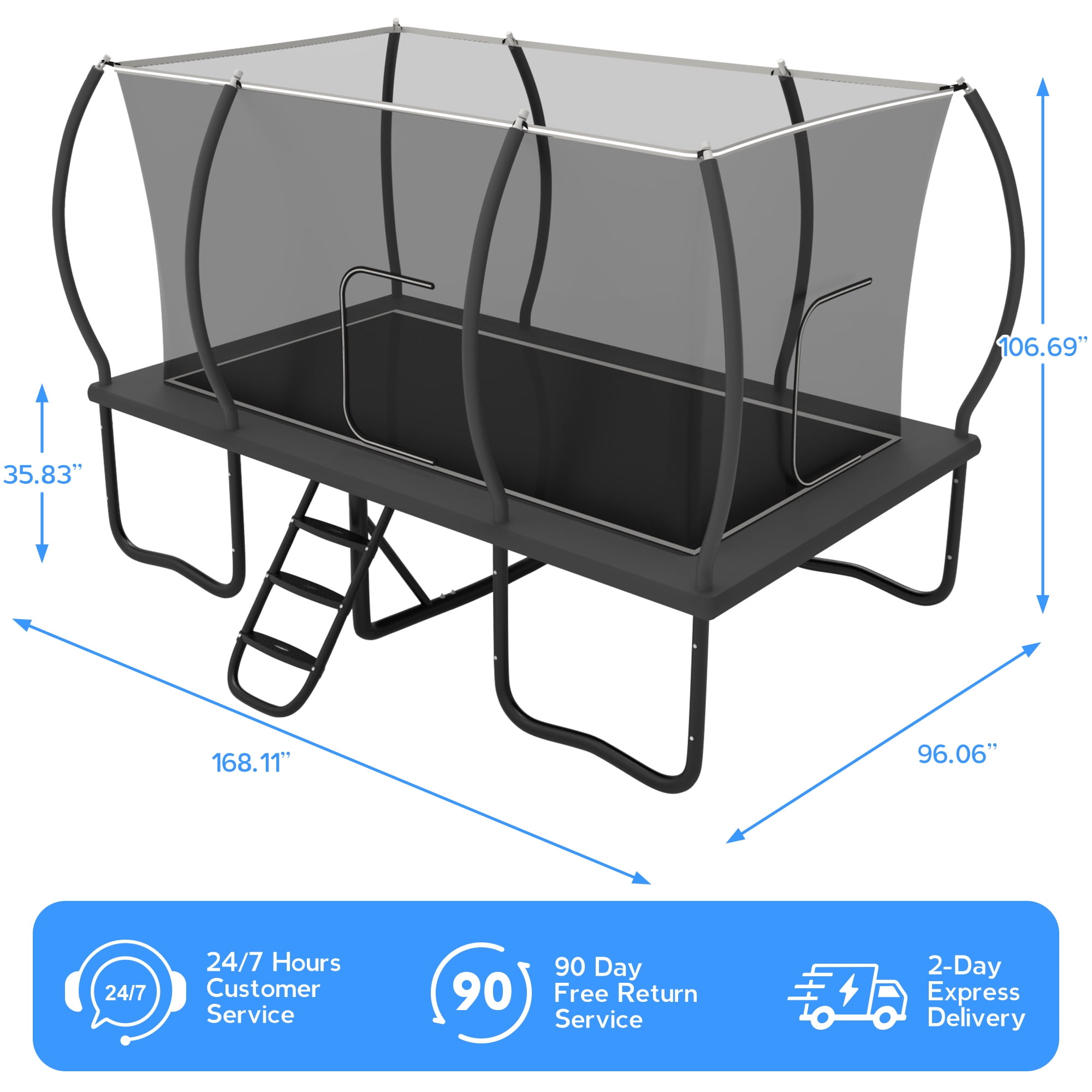 YORIN Rectangle Trampoline for Kids Adults, 8FT x 14FT Rectangular Heavy-Duty 1760LBS Outdoor Trampoline with Enclosure Net, Ladder, Weather-Resistant Galvanized Frame, Large Backyard Trampoline