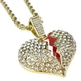 thumbnail image 3 of Broken Heart Pendant Chain Heartbroken Hip Hop Charm Gold Finish 24" Inch Bling Rope Necklace, 3 of 7