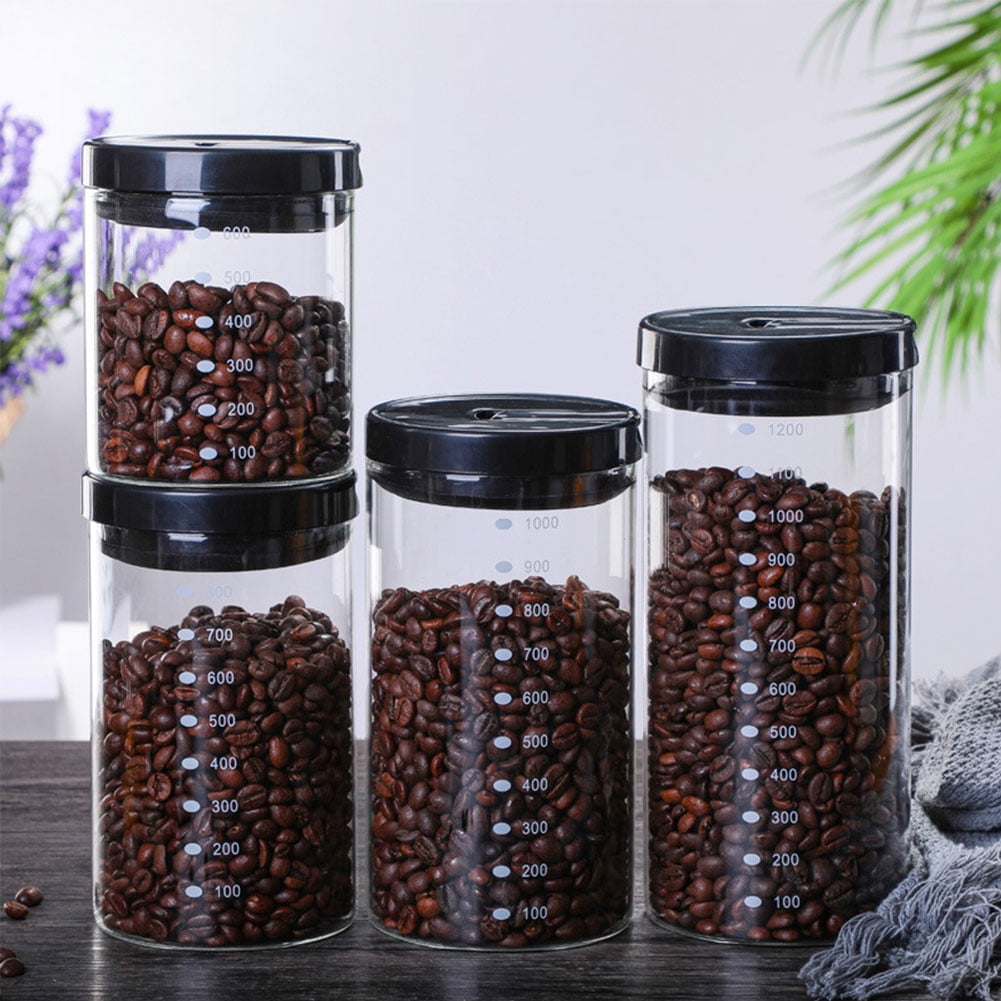 Glass Jars with Airtight Lid, Glass Coffee Nuts Canister Storage Jar, 21fl oz Patterned Glass Food Storage Containers with Metal Handle, Kitchen
