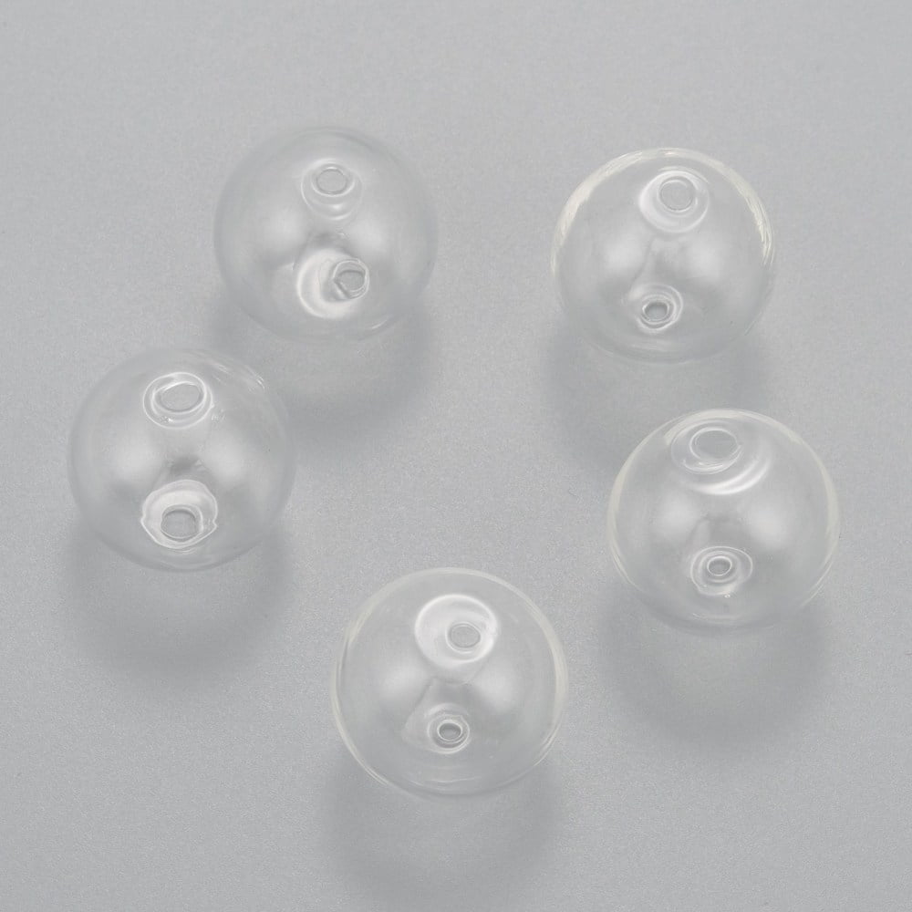 Handmade Two Holes Blown Glass Globe Beads Round Clear 20mm Hole: 2mm