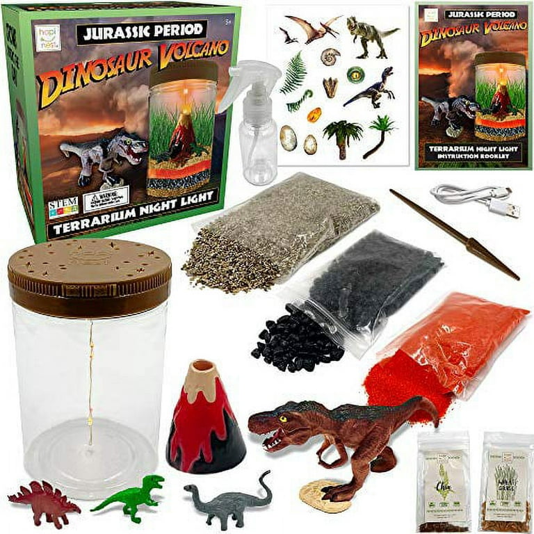 Hapinest Dinosaur Terrarium Kit with Light-up Volcano - Toy Gifts for Kids  Boys and Girls Ages 5 6 7 8 9 10 Years and Up