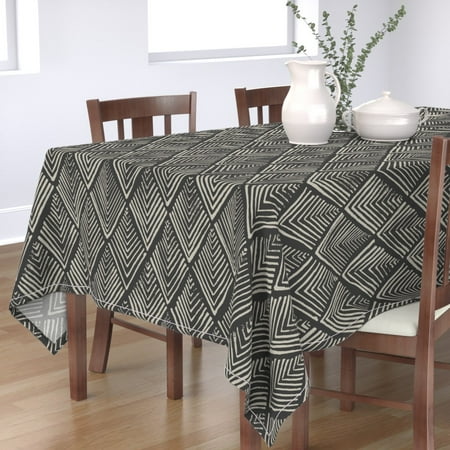 

Cotton Sateen Tablecloth 70 x 120 - Treeometric Grey Geometric Abstract Mud Cloth Diamonds Lines Nature Botanical Fern Tree Metric Black Print Custom Table Linens by Spoonflower