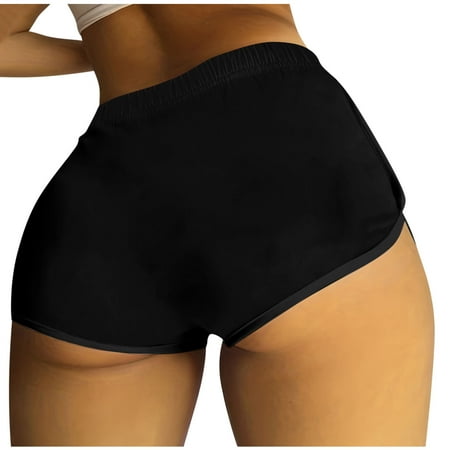 SSAAVKUY Deals Women s High Waist Booty Shorts Scrunch Butt Lifting Workout Yoga Shorts Tummy Control Biker Hot Pants Black 10