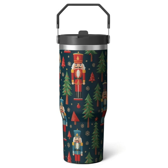1pc nutcracker 30oz Tumbler with Straw & Handle - Insulated Stainless Steel Cup | Holiday Gift for Man Women (Christmas, Valentine's, Birthday)