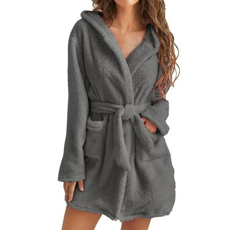 

Julycc Womens Winter Fleece Flannel Bathing Robe Warm Housecoat Hooded Nighgown Sleepwear