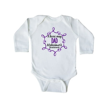 

Inktastic I Love My Dad Alzheimer s Awareness with Purple Hearts Gift Baby Boy or Baby Girl Long Sleeve Bodysuit