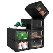 YITAHOME 6Pcs Shoe Storage Box Plastic Stackable Clear Black Sneaker Organizer Small Size