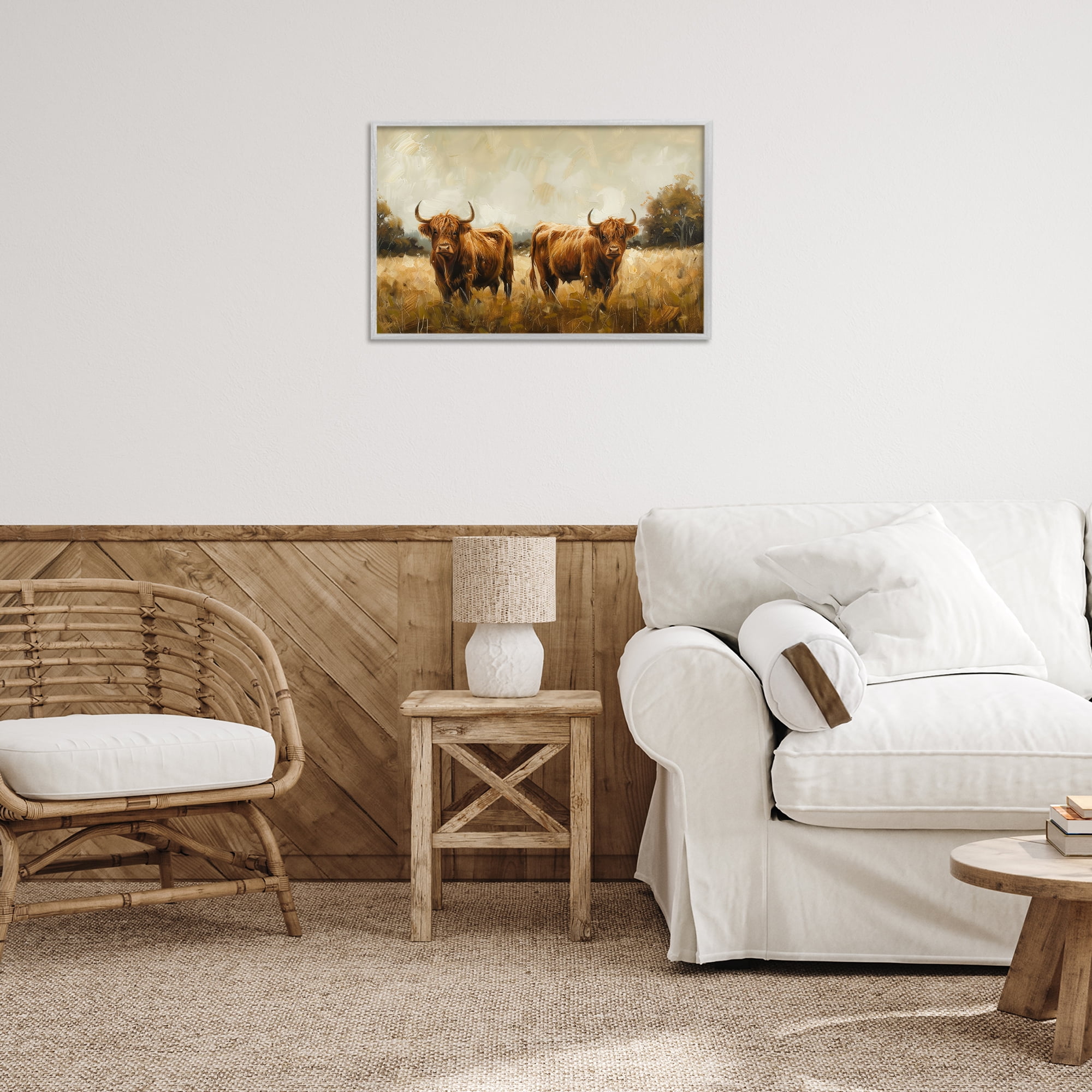 Stupell Industries Couple of Cows Animals & Insects Painting Gray Framed Art Print Wall Art, 24 x 16