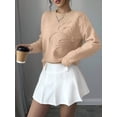 thumbnail image 6 of Women'S 3D Floral Appliques Crewneck Sweaters Long Sleeve Drop Shoulder Pullovers Elegant Knit Tops Champagne Color L, 6 of 8
