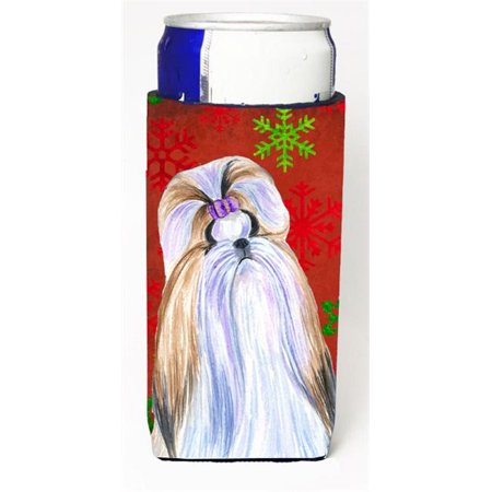 

Shih Tzu Red And Green Snowflakes Holiday Christmas Michelob Ultra bottle sleeves For Slim Cans - 12 oz.