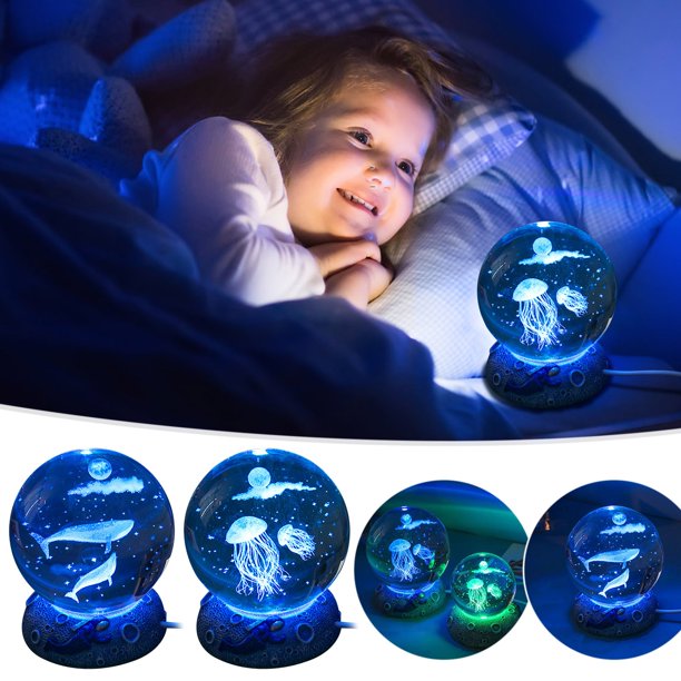 Lámpara de noche de cristal • Cristal de cristal luminoso sobre base de resina • LED suave y cálido resplandor • Decoración de escritorio Adorno de manualidades • Set de regalo para dormitorio y